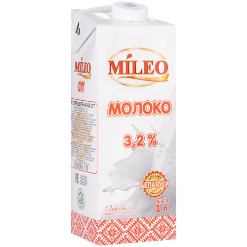 Молоко Белорусское ТМ MILEO 3,2% 1л